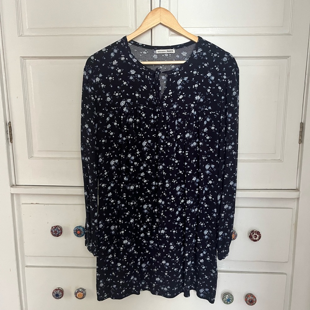 Reformation Black Floral Blouse